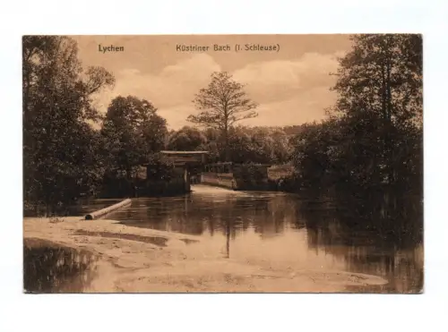 Ak Lychen Küstriner Bach I. Schleuse 1915