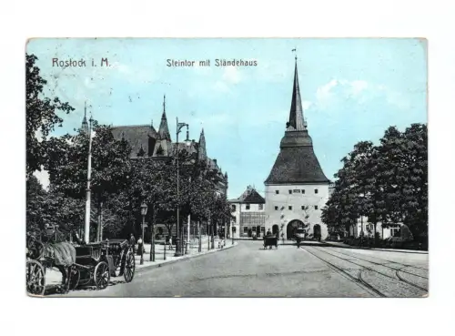 Ak Rostock in Mecklenburg Steintor mit Ständehaus 1920