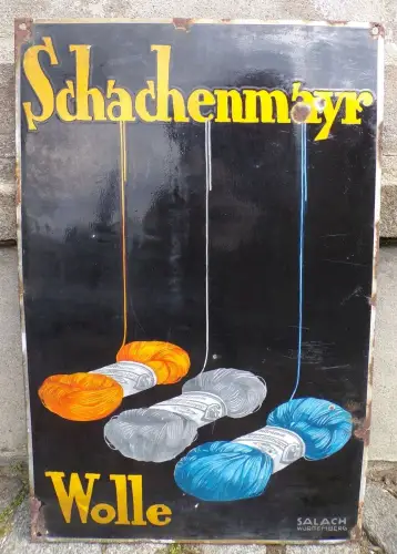 Altes Emailschild Schachenmayr Wolle Salach Württemberg Reklame Schild