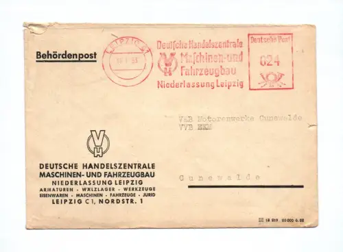 Behördenpost 1953 Maschinen und Fahrzeugbau Niederlassung Leipzig