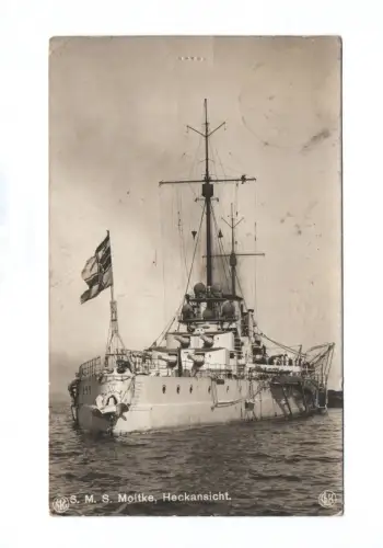 Ak S.M.S. Moltke Heckansicht Kaiserliche Marine 1913 Militärschiff