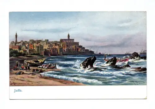 Künstler Ak Friedrich Perlberg Jaffa Hafen und Boote Israel