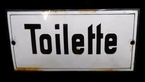 Altes Emailschild Toilette Schwarz Weiß vor 1945