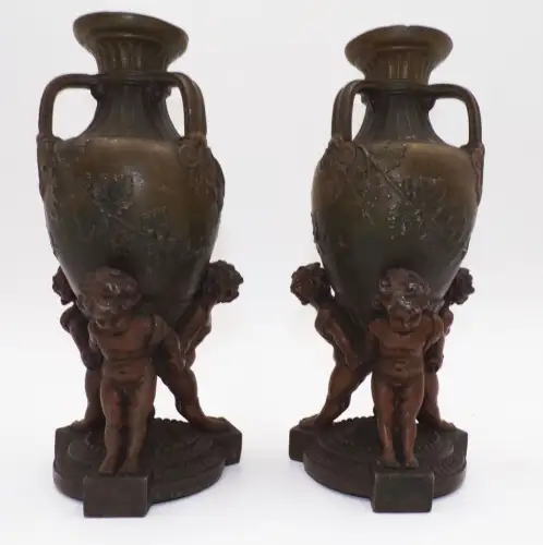 Alte Bronze Amphoren 2 Stück Eugene Provost signiert Putto Engel