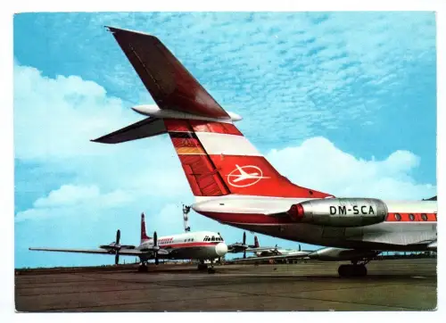 Foto Ak Flugzeug TU134 DM-SCA Interflug Turbinenluftstrahlverkehrsflugzeug