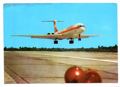 Foto Ak IF Interflug 1973 Flugzeug IL62 Turbinenluftstrahlverkehrsflugzeug