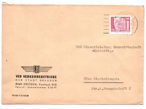 Brief VEB Verkehrsbetriebe der Stadt Dresden DDR