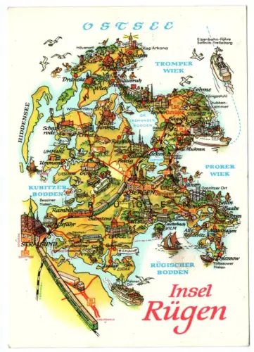 Künstler Ak Insel Rügen Ostsee Orte 1988 Karte