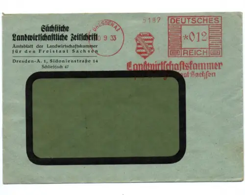 Brief Sächsische Landwirtschaftliche Zeitschrift 1933 Dresden
