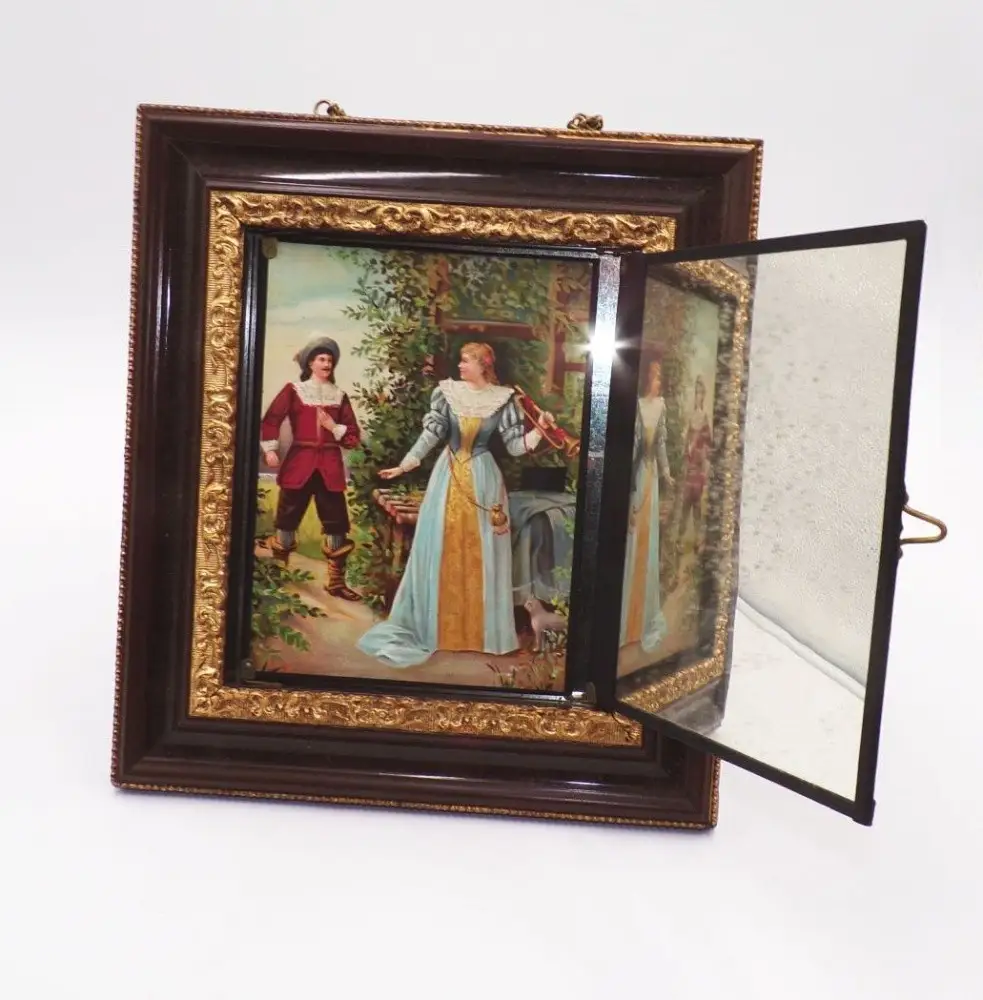 Altes Spiegel Bild Stehrahmen Kitsch Antik Nachttisch Frisiertisch  0