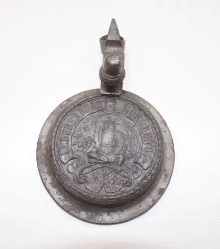 Alter Zinndeckel Ledererbräu Nürnberg um 1900 für Bierkrug