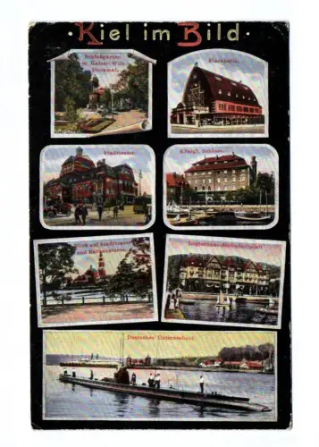 Ak Kiel im Bild Feldpost 1916 Schloßgarten Fischhalle Deutsches Unterseeboot