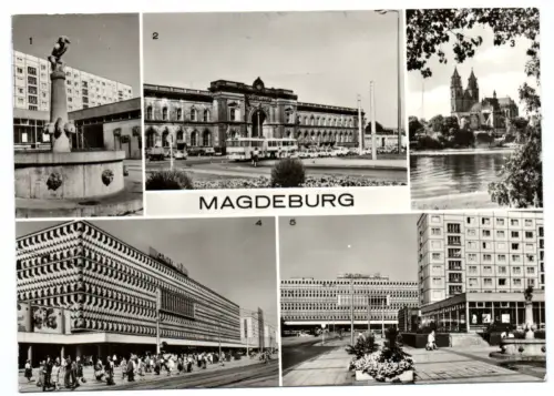 Ak Magdeburg 1979 Eulenspiegelbrunnen Hauptbahnhof Dom Karl Marx Straße