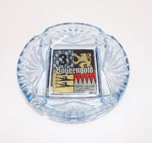 Alter Aschenbecher Bayerngold Yramos Dresden Glas Reklame Sammler