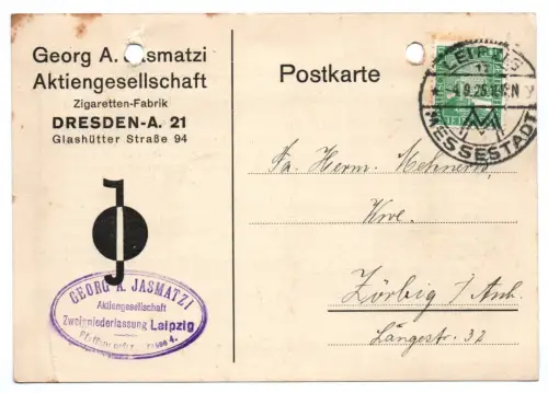 Postkarte Aktiengesellschaft Zigaretten-Fabrik Dresden 1925