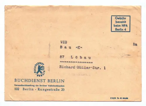 Brief Buchdienst Berlin Versandbuchhandlung Berliner Volksbuchhandel DDR