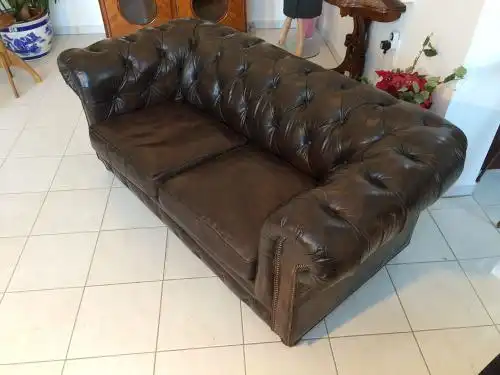 W1302 Chesterfield Clubsofa Diwan Couch Oxblood Antik Braun