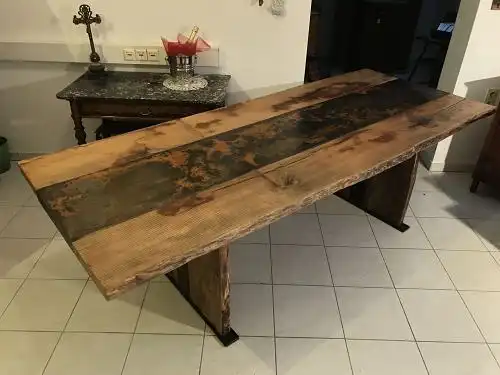 W1423 riesiger schwerer Designertisch Tafeltisch Eisen Massivholz Antikholz