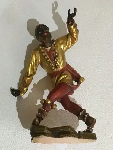 A1789 Moriskentänzer "Mohr" Holz geschnitzt & farbig/gold gefasst Grödnertal