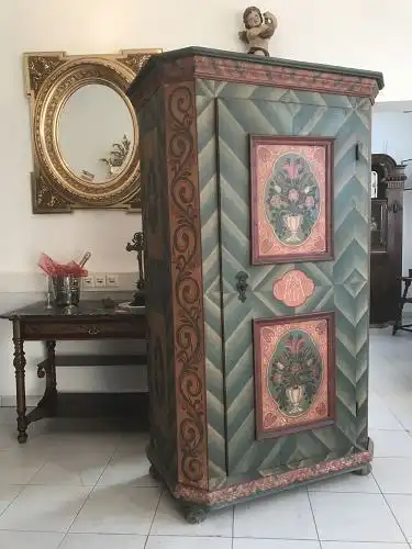 W1453 originaler Biedermeier Schrank Bauernschrank handbemalt Bauernmöbel Antik