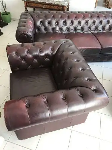 Exclusives 3er Ensemble Chesterfield Cultmöbel Clubsofa Antik - W1458