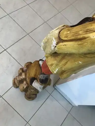 Skulptur Standleuchte Mohr Diener auf Sockel aus Holz / Stuck polychrom Luster -