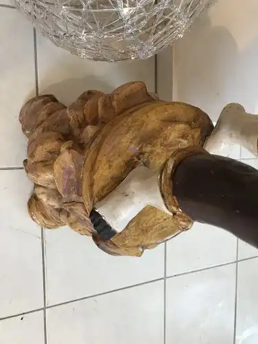 Skulptur Standleuchte Mohr Diener auf Sockel aus Holz / Stuck polychrom Luster -