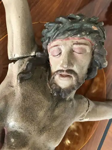 Geschnitzter Corpus Christi Holz INRI gefasst Sakral W1952