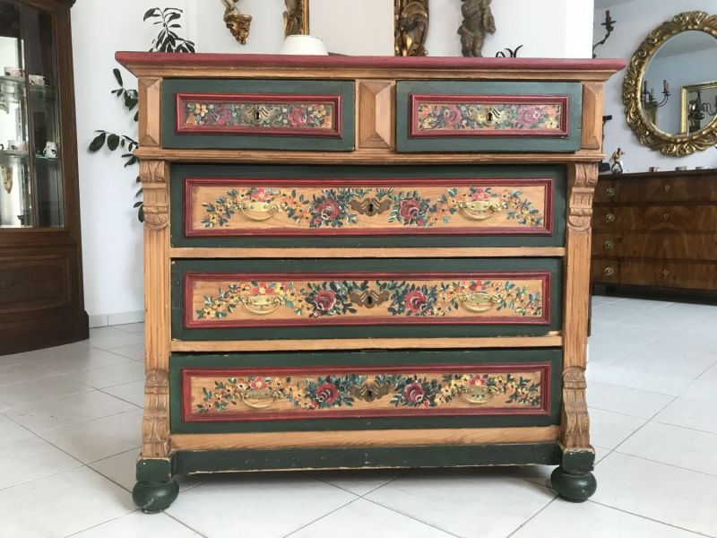 Bemalte antike 2 Ladenkommode Bauernkommode Blumen W1601 Nr