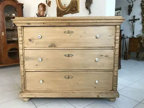 Original 3 Ladenkommode Fichtenholz Naturholz Kommode Biedermeier - W1361