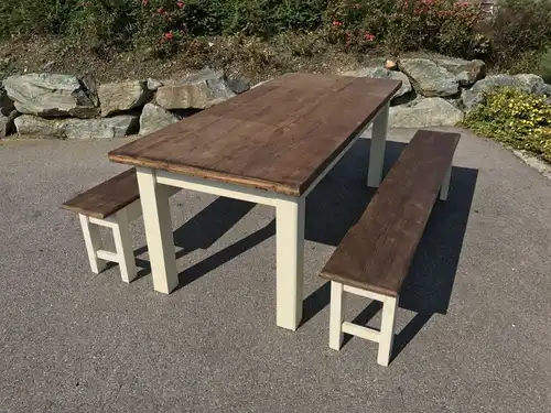 Urige massive Naturholz Bauerntisch 2 Sitzbänke Sitzgruppe Bauernstube W3155