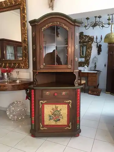 Bäuerliche Eckvitrine Eckschrank Bauernschrank Hand bemalt A1713