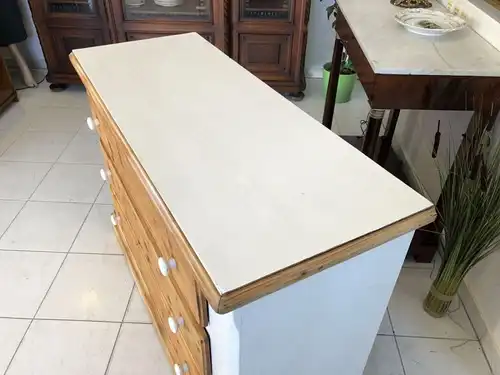 Bäuerliche Kommode Ladenschrank Sideboard Naturholz Fichte weiß X1159