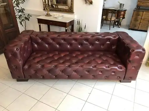 Chesterfield Cube Clubsofa Diwan Couch Oxblood Antik Rot - X1178