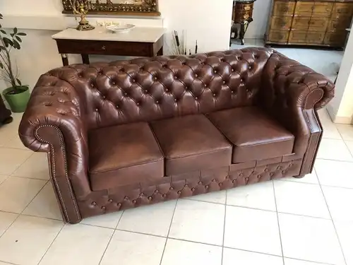 Chesterfield 3er Clubsofa Diwan Couch Oxblood Antik Braun -X1176