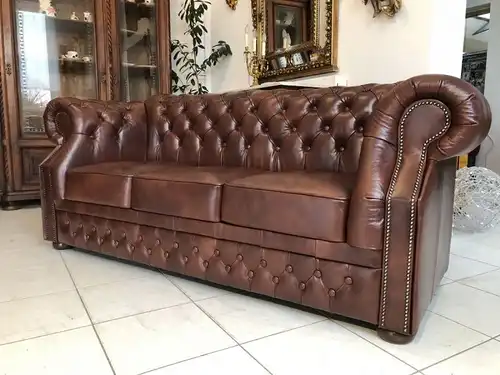 Chesterfield 3er Clubsofa Diwan Couch Oxblood Antik Braun -X1176