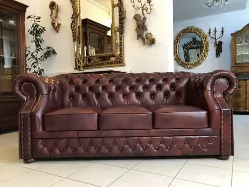Chesterfield 3er Clubsofa Diwan Couch Oxblood Antik Rotbraun -X1175