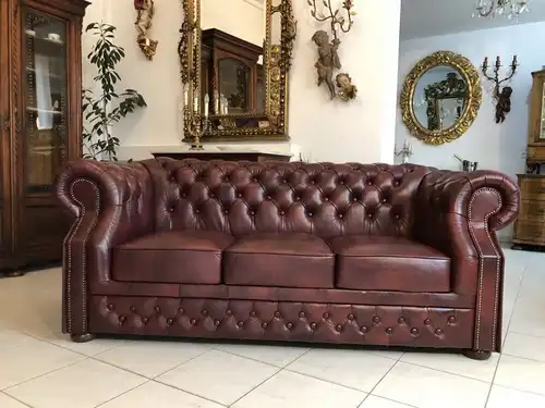 Chesterfield 3er Clubsofa Diwan Couch Oxblood Antik Rotbraun -X1175