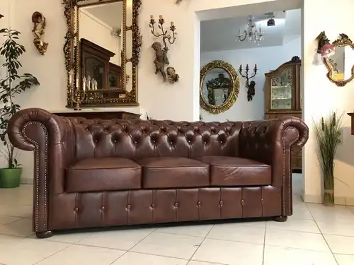 Chesterfield 3er Clubsofa Diwan Couch Oxblood Antik Rot-X1181