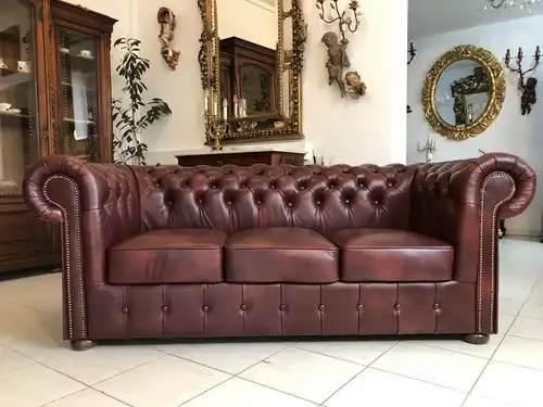 Chesterfield 3er Clubsofa Diwan Couch Oxblood Antik Rotbraun -X1179