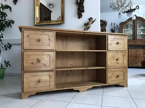 Bäuerliche Anrichte Kommode Sideboard Naturholz X1928