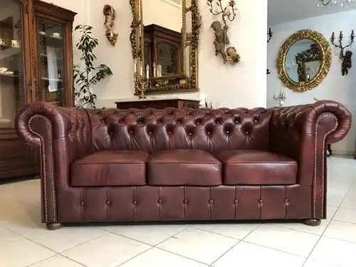 Chesterfield 3er Clubsofa Diwan Couch Oxblood Antik Braun -X1179