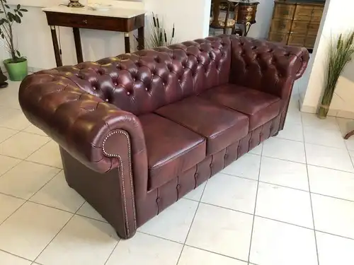 Chesterfield 3er Clubsofa Diwan Couch Oxblood Antik Braun -X1179