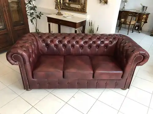 Chesterfield 3er Clubsofa Diwan Couch Oxblood Antik Braun -X1179