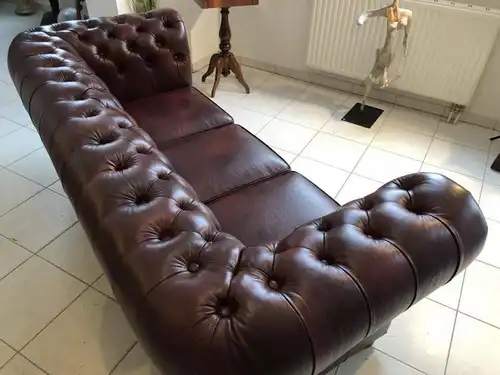 Chesterfield 3er Clubsofa Diwan Couch Oxblood Antik Braun -X1179