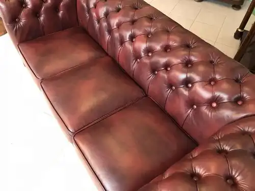 Chesterfield 3er Clubsofa Diwan Couch Oxblood Antik Braun -X1179