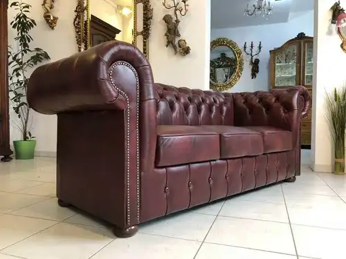 Chesterfield 3er Clubsofa Diwan Couch Oxblood Antik Braun -X1179