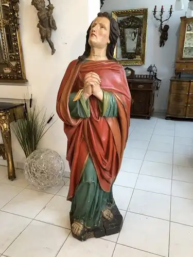 Alte Heiligenfigur Heilige Anna um 1870 betend Holzfigur X1622