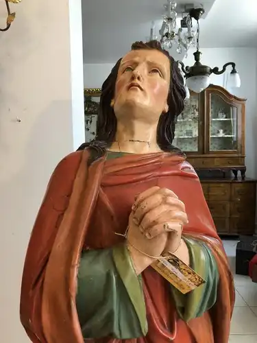 Alte Heiligenfigur Heilige Anna um 1870 betend Holzfigur X1622