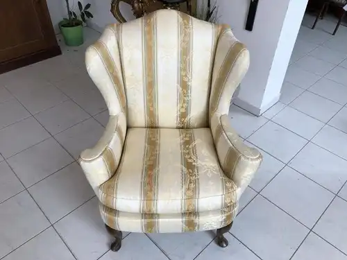 Biedermeier Fauteuil Armlehnstuhl Nussholz Prunkstuhl golden X1958